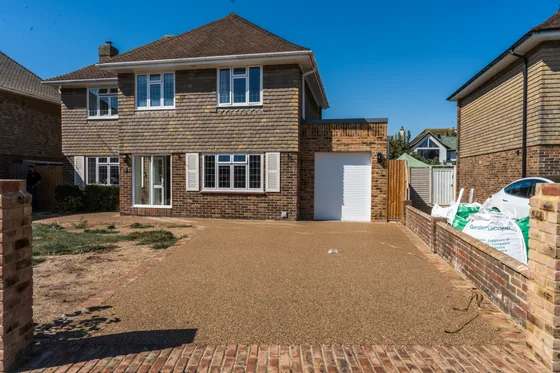 Finished driveway at the front of a house