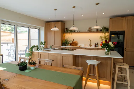Kitchen extension with island and bifold doors