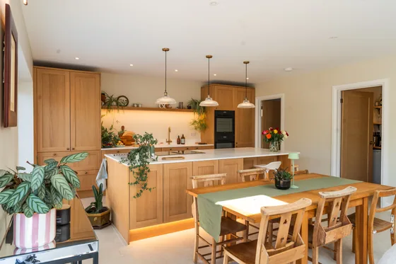 Kitchen island in a finished extension